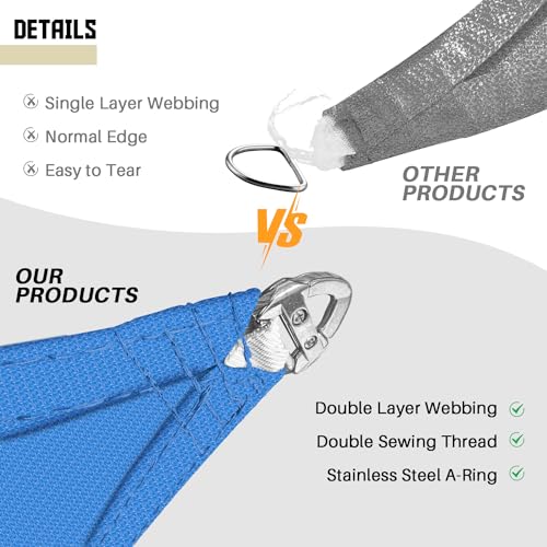 TANG-Sunshades-Depot-A-Ring-Design-Steel-Cable-Wire-Reinforcement-Sun-Shade-Sails-24-x-24-Square-Blue-Heavy-Duty-Permeable-260-GSM TANG Sunshades Depot A Ring Design Steel Cable Wire Reinforcement Sun Shade Sails 24 x 24 Square Blue Heavy Duty Permeable 260 GSM