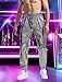 SEAUR Mens Night Club Pants Sequin Metallic Shiny Cotton Pants Dance Party Outfit Disco Trousers L Sliver