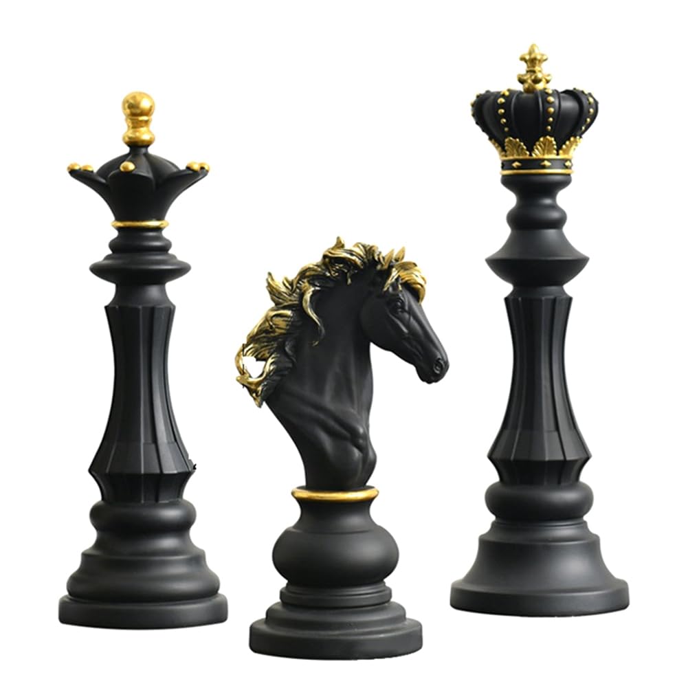 Bdghay Black & Gold Chess Resin Decor Ornament Desk Figurines Queen Knight Statue Collection Object Sculptural Chess Room Models A