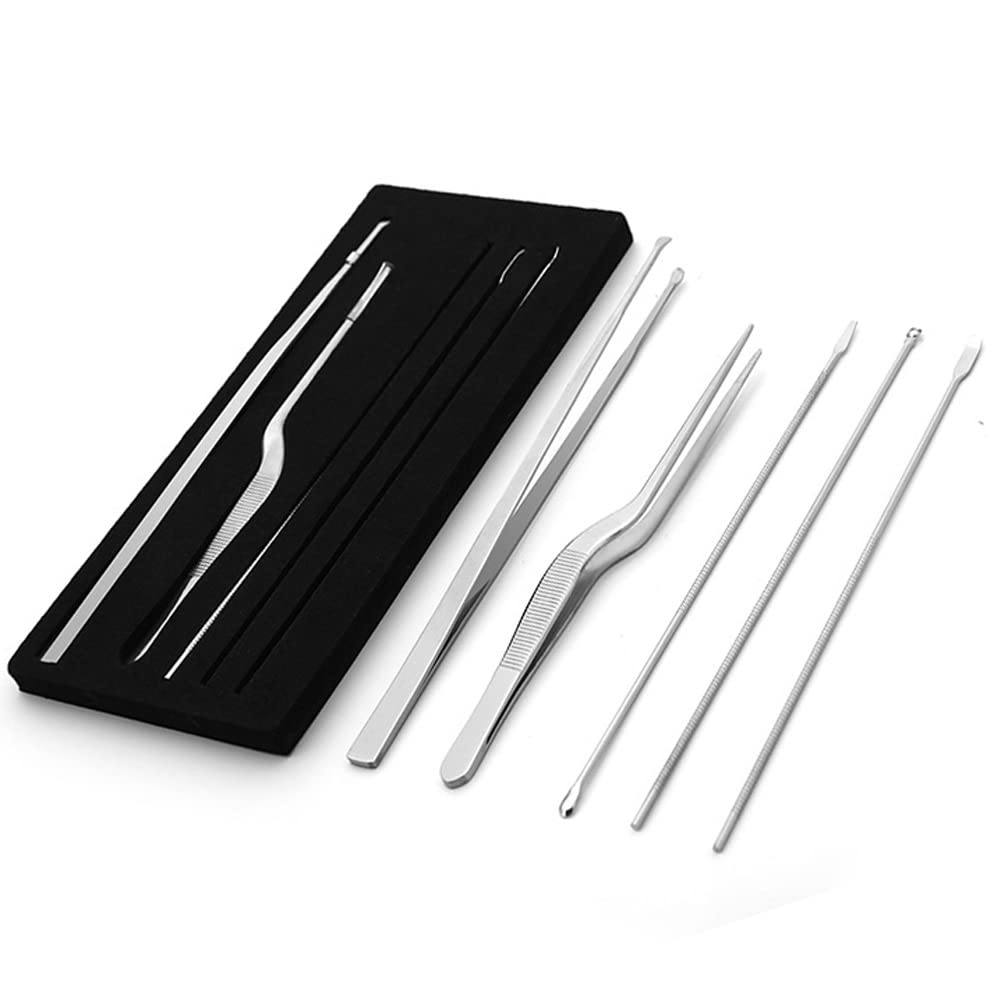 5Pcs Ear Wax Remover Kits Stainless Steel Ear Curette Cleaner Ear Pick Earwax Removal Spoon Tweezer Professional Ear Cleaning Tools, Silver