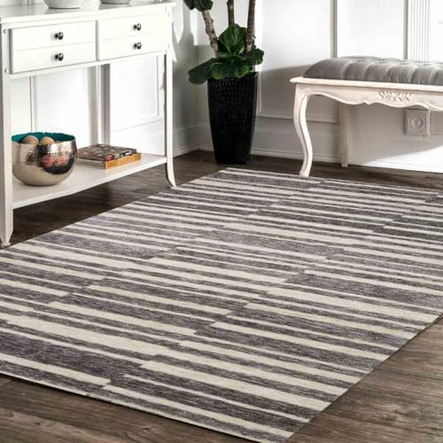 Image of Modern Pattern Wool Carpet with Loop Texture Yarn Anti Shedding Carpet Size 4x6 Feet B4 Beige Multi Color