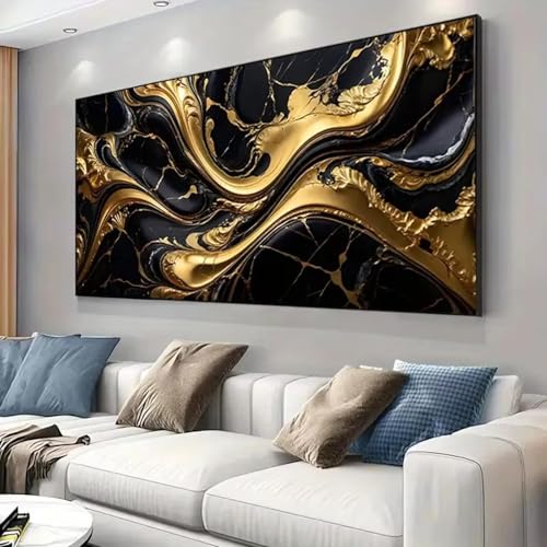 Décoration d'intérieur moderne : affiche abstraite noire dorée 25x45cm