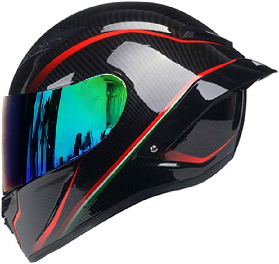 Full Face Motorcycle Helmet Unisex-Adult Off Road Moto Street Bike ATV Helmets Glass Red Line DOT Approved