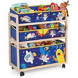 Estanterias Montessori Ikea NUKied Estantería Infantil para Juguetes y Libros con Ruedas?6 Cajas de Tela no Tejida Extraíbles, para Sala de Juegos, Escuela, 64x 28 x 60 cm, Patrón Pequeño Monstruo