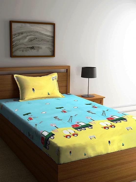 Akshya Innovative Edge Single bedsheet Cotton with Pillow Cover Kids| car bedsheet for Kids-image-47
