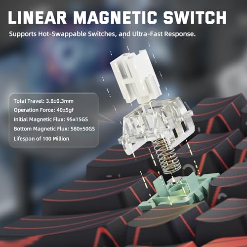 Image of ATTACK SHARK X68 PRO HE Wireless Rapid Trigger Gaming Keyboard with Adjustable Actuation,8K Polling Rate,Hall Effect Magnetic Switch,Hot-Swap,RGB Backlit,BT /2.4GHz /Wired,for FPS Games-Black&Red