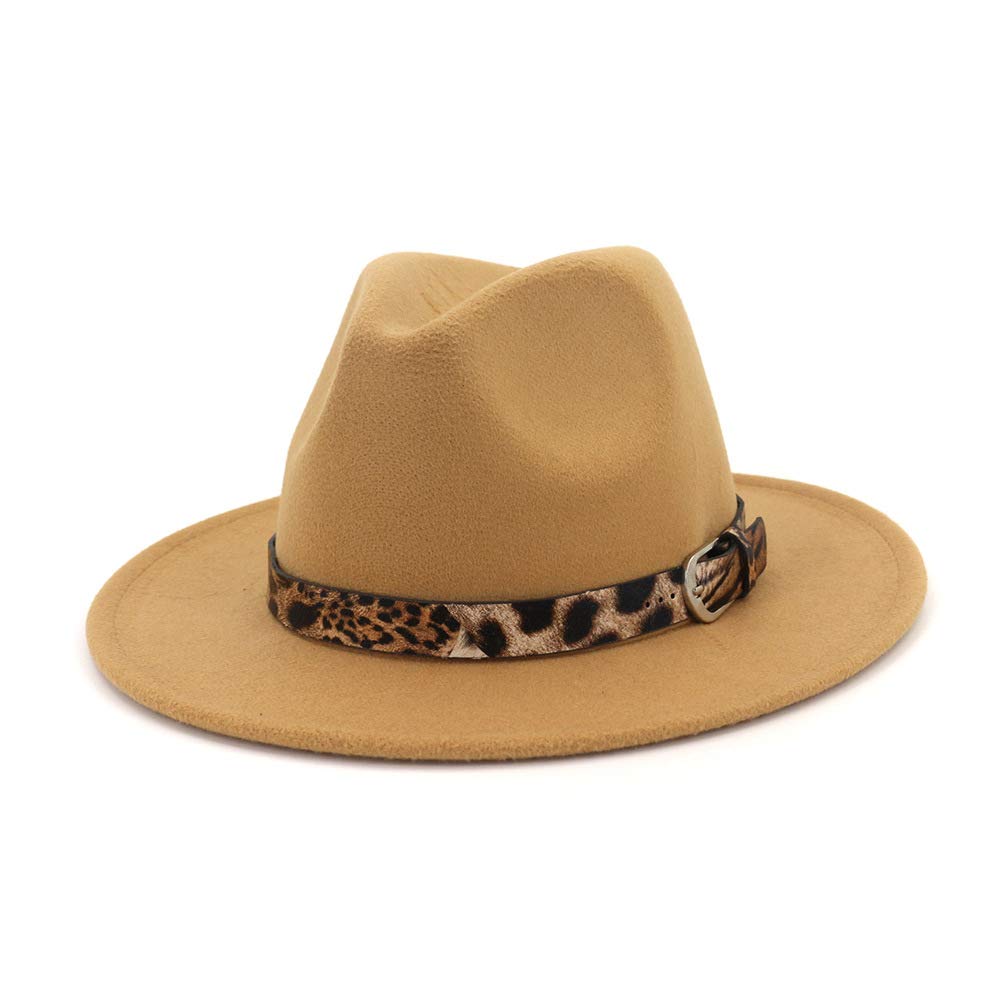 Photo 1 of (READ FULL POST) Women's Leopard Felt Panama Hats Classic Wide Brim Fedora with Belt Buckle Medium-Large Camel With Leopard Belt