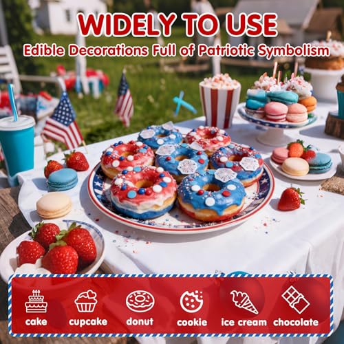 Image of 4th of July Edible Sprinkles,Red White Blue Patriotic Sprinkles Mix Edible Fireworks Wafer Paper,130g,Round Confetti Pearls Sprinkle for Cake Decorating,Flag Day,Juneteenth Independence Day Cupcake Donut Cookie Decorations for Fourth of July Party