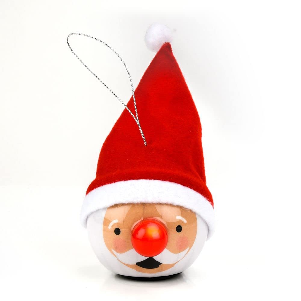 LED Light Up Christmas Bauble with Flashing Nose - Santa