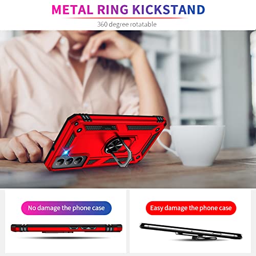 Image of Vaki for Samsung Galaxy S22 5G Case with Built in Screen Protector Military Grade Hard Rugged Cover Heavy Duty Armor Galaxy S22 Phone Cases with Metal Ring Kickstand Shockproof Red