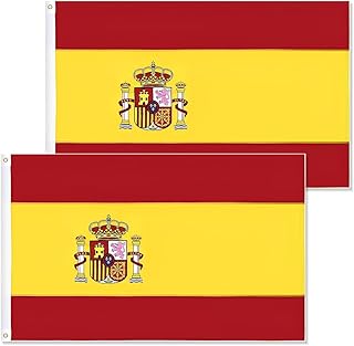 2 × علم اسبانيا كبير 150 × 90 سم مع فتحات، علم وطني عالي الجودة مقاوم للطقس للاستخدام في الهواء الطلق، علم اسباني للشرفة والملعب والمناسبات