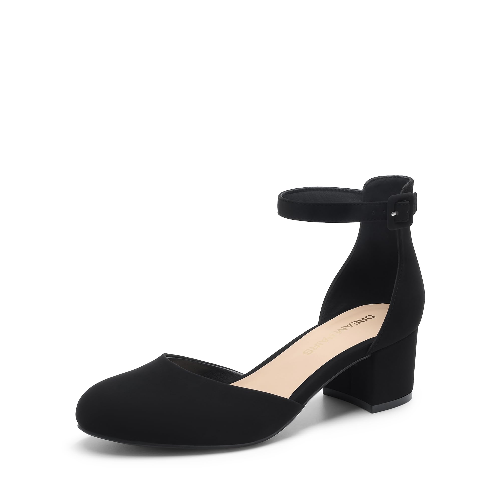DREAM PAIRS Women's Closed Round Toe Low Block Heels Ankle Strap Chunky Heel Pumps Dress Wedding Office Party Shoes