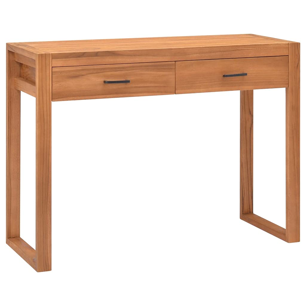 Scrivania con 2 cassetti in legno di teak, 100 x 40 x 75 cm, robusta struttura in legno, spazio per ufficio e casa, versatile, adatta come tavolo per computer e lavoro