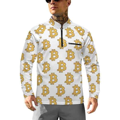 Bitcoin Sign Men's Sun Protection Shirts UV SPF UPF 50+ Long Sleeve Rash Guard Lightweight