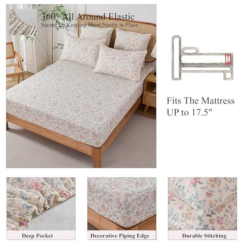 Image of FADFAY Twin Double Gauze Floral Sheet Set, Soft Breathable Multicolor Botanical Sheets for Dorm, Kids Room or Guest Bed, Spring Summer Bedding