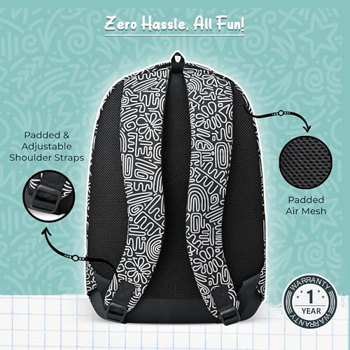 Image of Gear Crafty Doodle 18 inch /32L Large Water Resistant School Bag | Casual Backpack | Daypack | Travel Backpack | Kids Bag for Boys /Girls (Black - Light Grey)