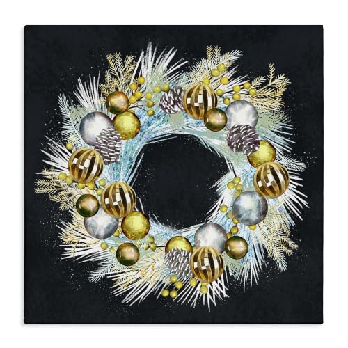 Gleaming Seasonal Pine Wreath, 17 x 17 Inch Canvas Wall Art