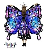 Disfraz de mariposa para mujer, disfraz de alas, bufanda con falda de mariposa, diadema de mariposa y venda para los ojos, poncho para fiesta, Navidad, disfraz, cosplay, carnaval