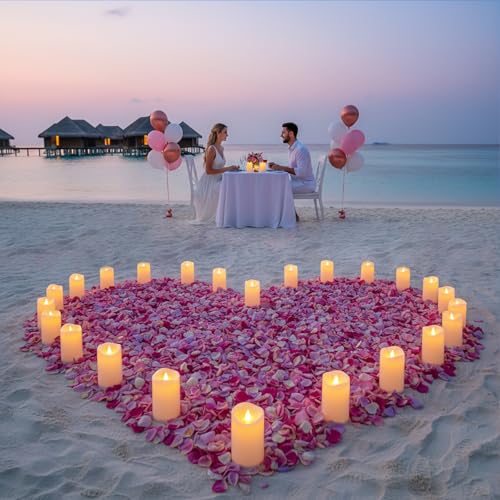 Image of Artmarry Flameless Candles Outdoor Indoor Pillars Battery Operated Flickering Candles Include 10-Key Remote Timer 400+ Hours by 2 AA Batteries (White Candle - Warm Light, 3 inch D x 4 inch|5 inch|6 inch H - 18 Pack)