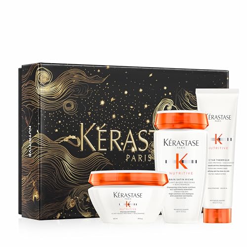 Kérastase, Nutritive, Cofre con Rutina Hidratante con Champú Bain Satin Riche (250 ml), Acondicionador Lait Vital (200 ml) y Protector Térmico Nectar Thermique (150 ml), Para Cabello Normal a Seco