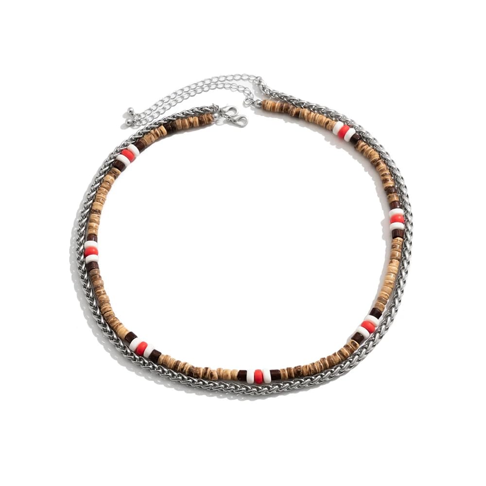 THE MEN THING WENGE WOOD MULTI-LAYERED - Natural Wood Beaded Necklace with Twisted Steel Link Chain for Mens & Boys (22 and 24 inch with adjustable cable chain) (B0CP7JB8CJ) Amazon Price History, Amazon Price Tracker