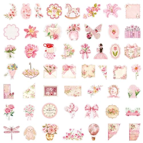 Image of Aesthetic Flowers Stickers Transparent Flora Scrapbook Stickers(P50) | Transparent & Waterproof Sticker for Scrapbook Journal Water Bottle Kindle, DIY Crafts, Party Supplies
