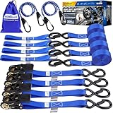 Ratchet Straps Heavy Duty, Tie Down Straps Ratchet Set, 2200 LB Break Strength, Safety Lock S Hooks, Best for Moving, Securing Cargo, Kayaks, Mountain (4 Pack)