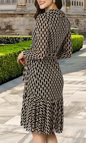 Image of KOH KOH Womens Long Sleeve Wrap Ruffled Wedding Guest Print Mini Dress