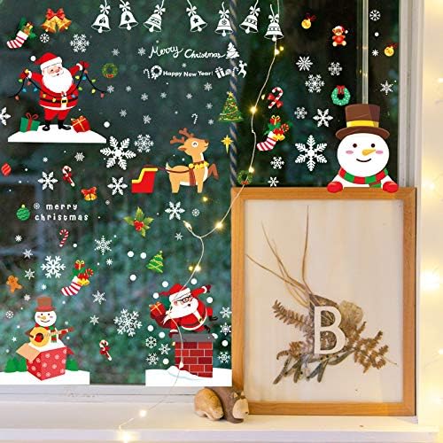WD&CD 260 PCS Christmas Snowflake Window Cling Stickers for Glass, 11 Sheets Xmas Decals Decorations Holiday Snowflake Santa Claus Reindeer Decals for Party
