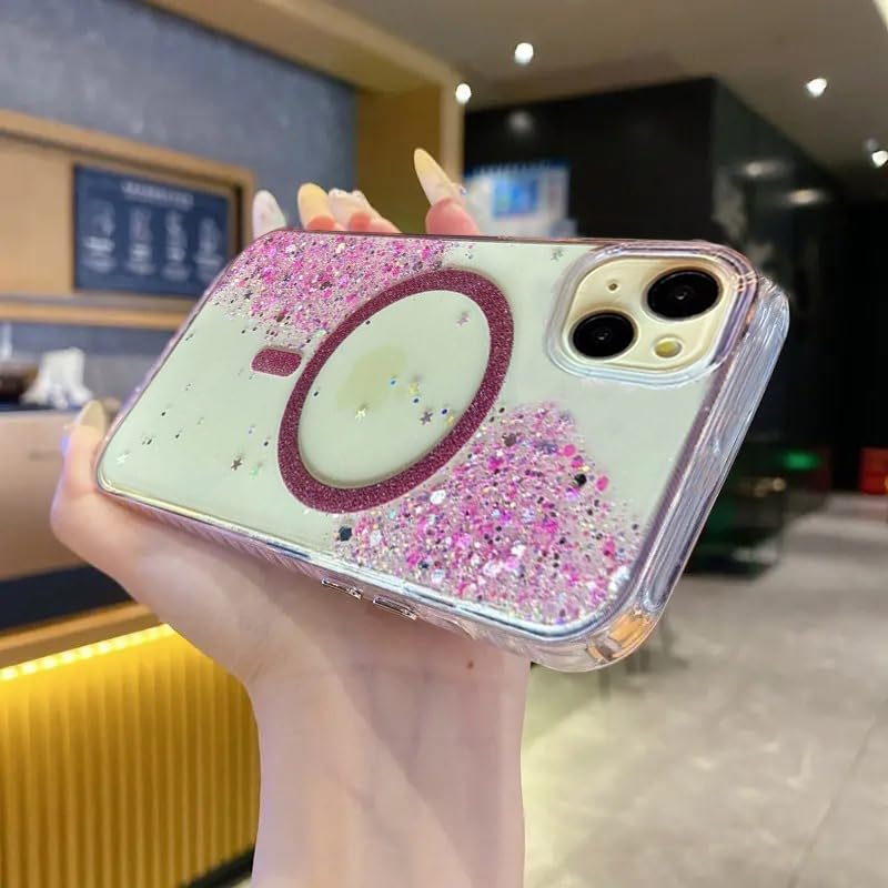 Image of mobistyle Glitter Cover Case for iPhone 14 Plus | 6.7-Inch Compatible with Mag-Safe, Shiny Cute Bling Sparkle for Women and Girls Phone Cover iPhone 14 Plus (Pink)