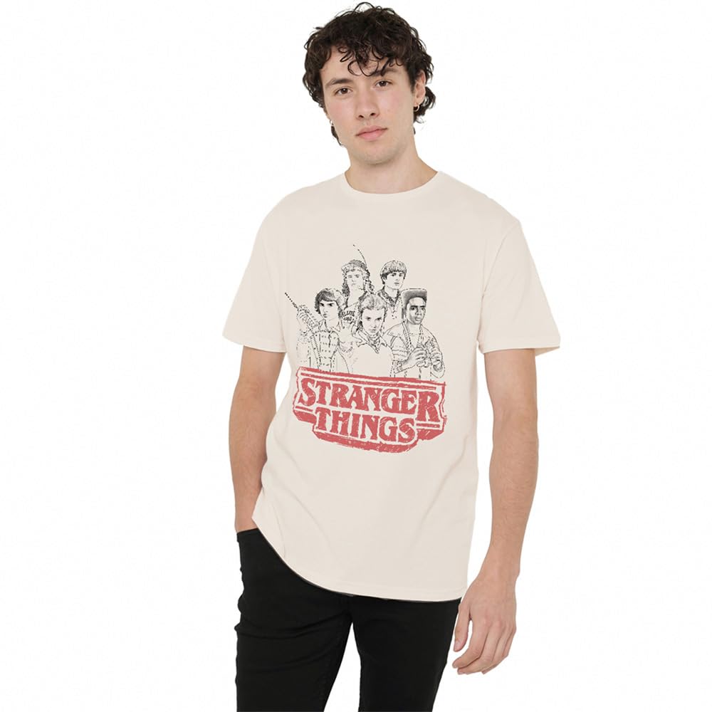 Stranger Things Sketch Group Logo Unisex T Shirt, Natural, XXX-Large