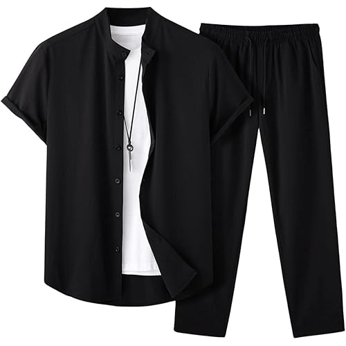GORGLITTER Men's 2 Piece Set Short Sleeve Button Down Shirt and Pants Walking Suit