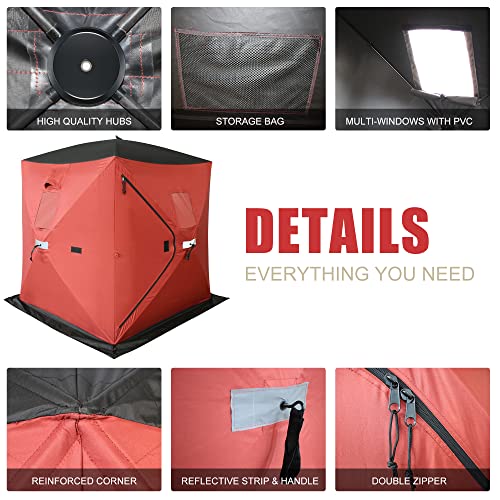 HUNT MONSTER Ice Fishing Shelter 2 Person, Stable Windproof Pop-up Ice Fishing Tent, Portable Ice Shanty Ice Shack with Anchors, Tie Ropes, Carrying Bag