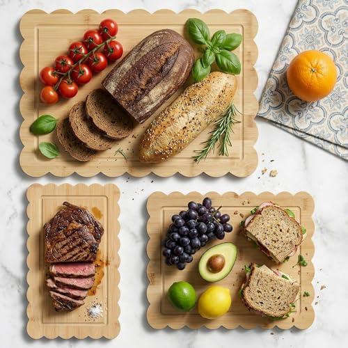 3 Tablas de Cortar de Bambú Grande con Borde Escalopado, Tablas Decorativas para Quesos, Embutidos y Frutas (43,2 x 30,5 x 2,0 cm) miniatura 5
