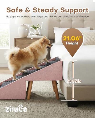 Image of Dog Ramp for Bed & Couch, Foldable Dog Stairs 21.06 inch inches High