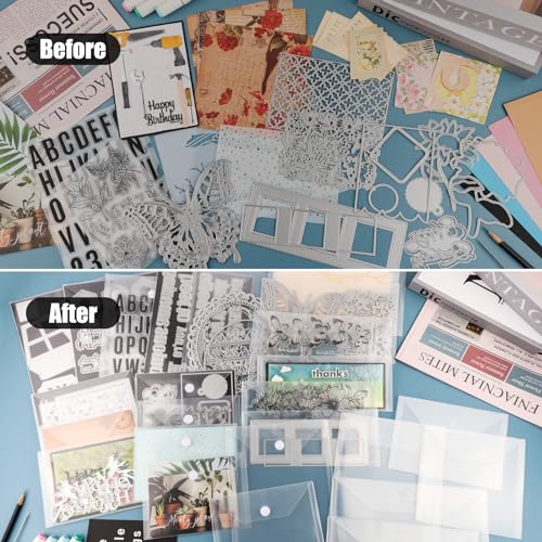 Image of Briartw 50 Pack Storage Envelopes,Clear 6.4x6.4 Resealable Plastic Envelopes Pockets for Cutting Dies Stencil Crafts Organizer Holder,Storage Bag for Clear Stamp,Die Cuts,Scrapbook Paper,Photos