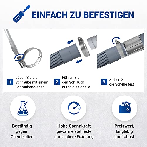 VIOKS 2x Schlauchschelle für Spülmaschine Waschmaschine Ablaufschlauch Klemme Wasserschlauch Befestigung aus Chromstahl Ø 18-28 mm