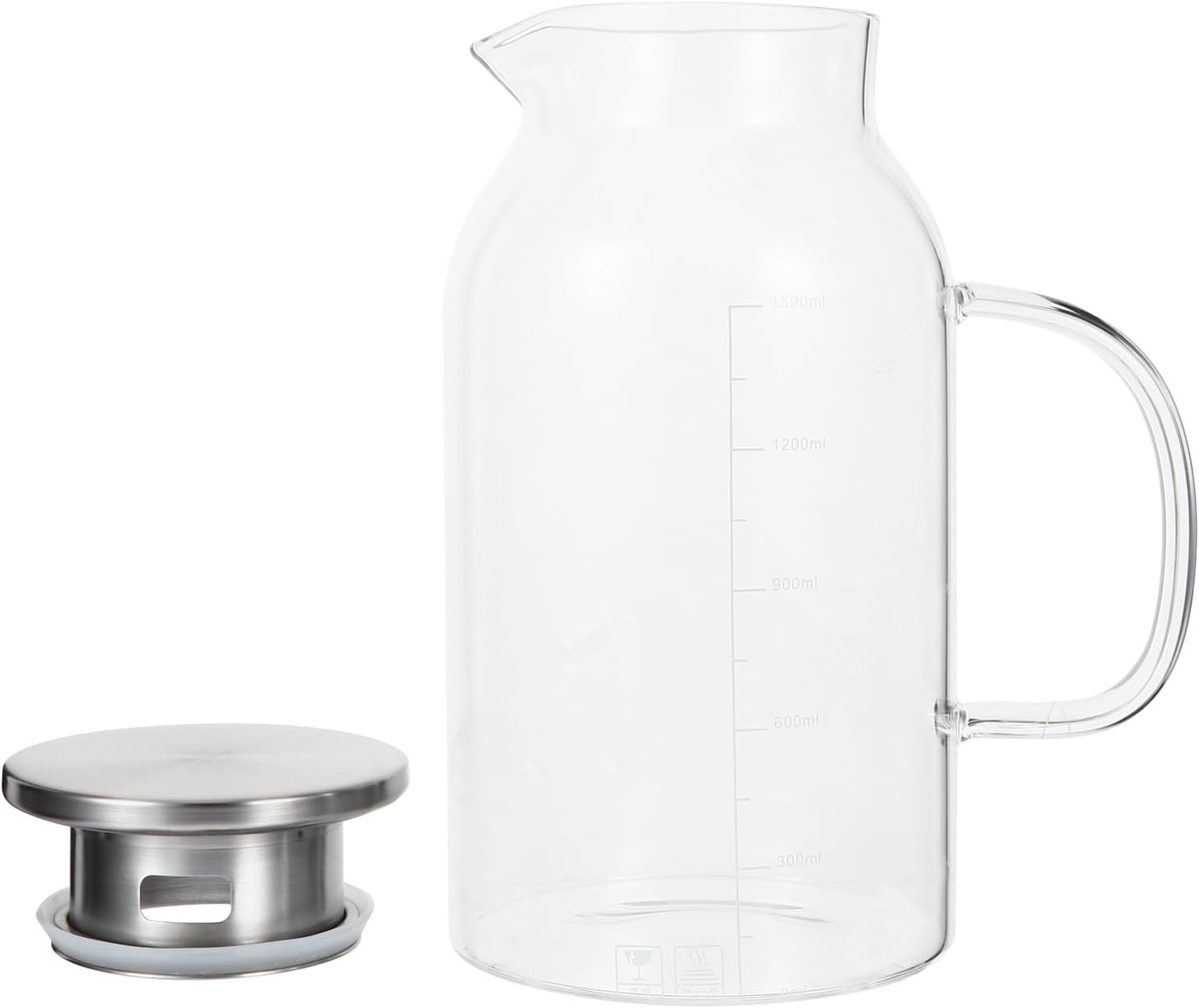 1800ml Glass Water Pitcher Cold Water Jug High Borosilicate Glass Juice Pot with Handle and Lid for Beverage Serving and Iced Tea