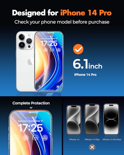 Image of UNBREAKcable 2-Pack Screen Protector for iPhone 14 Pro Tempered Glass | Military Grade Shatterproof, 9H+ Hardness, 99.99% HD Clear, Bubble-Free, Easy Installation Frame, for iPhone 14 Pro