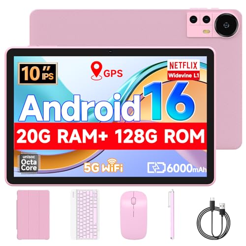 Nyxolaria Tablet 10.1Inch Android 16.0, RAM 20GB(4+16Expand)+ROM 128GB, 6000mAh Battery, 2+8MP Dual...