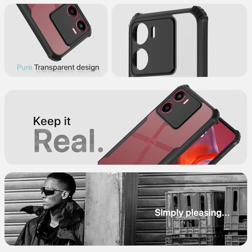 Image of Pikkme Crystal Clear Transparent Back Cover | Ultra Hyrbid | Full Camera Protection | Raised Edge | Bumper Case for Moto G05 (Black)