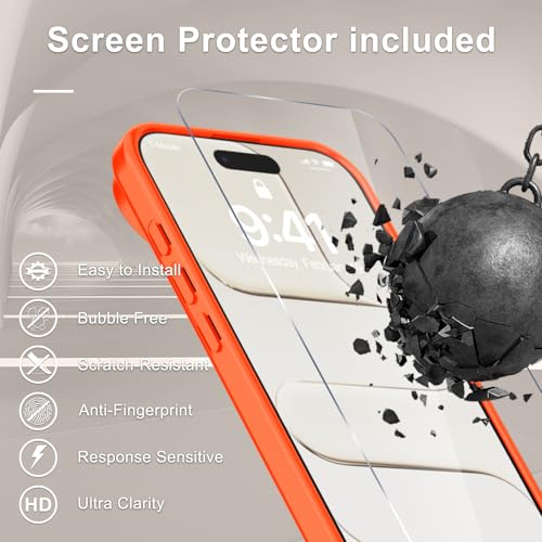 Image of YENAPOON for iPhone Air Case, Matte Magnetic Phone Cover [with 1 Screen Protector] [Support for MagSafe] [Shockproof Military Grade Protection] Translucent Frosted Back, Orange