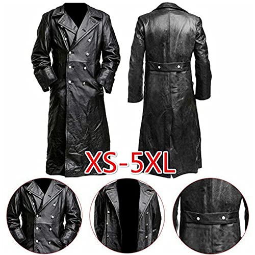 Mens Vintage Classic WW2 Officer Military Uniform Black Leather Trench Coat Jacket Long Trench Coat Motorcycle Jakcet3