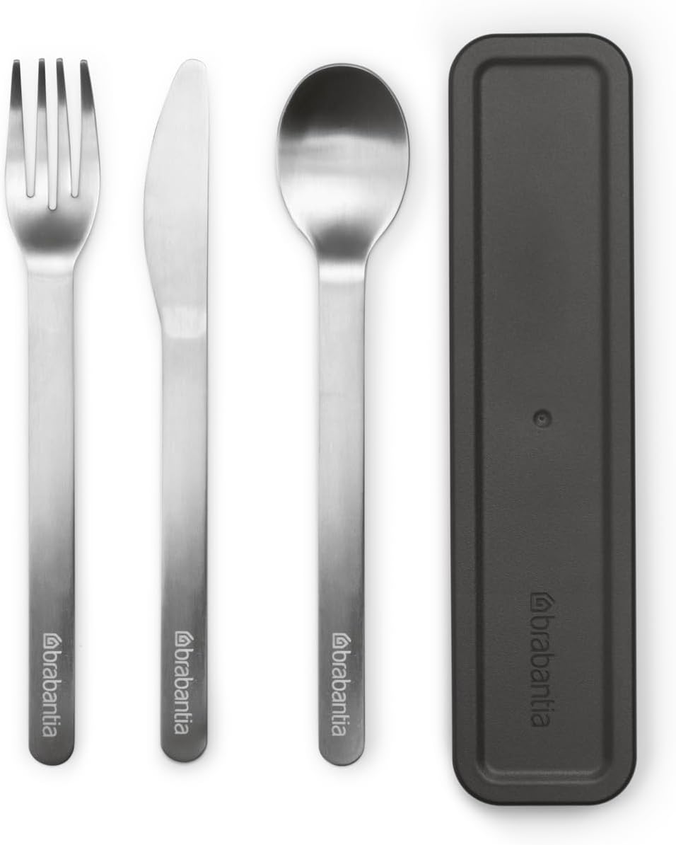 Make & Take Cutlery Set with Case (Set of 3) Travel Knife, Spoon, & Fork, Hygienic Compact Design, Stainless Steel, Dishwasher Safe