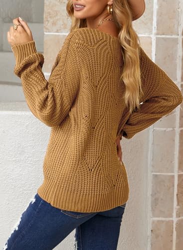 Image of Dokotoo Womens Sweaters 2026 Crewneck Cute Elegant Soft Long Sleeve Hollow Cable Knit Pullover Tops