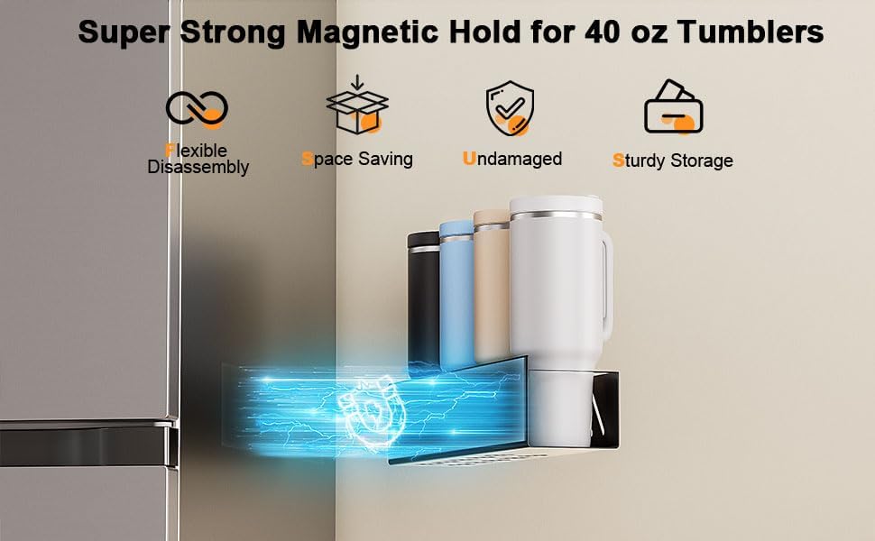 2-Pack Magnetic Stanley Cup Holder with Tumbler Lid & Straw Organizer for Full Stanley 30/40 oz Tumblers - Stores Bottle, Lid & Straw on Fridge/Iron - Removable - Image 6