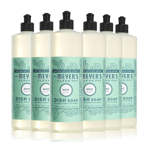 Image of MRS. MEYER'S CLEAN DAY Liquid Dish Soap, Biodegradable Formula, Limited Edition Mint, 16 fl. oz - Pack of 6