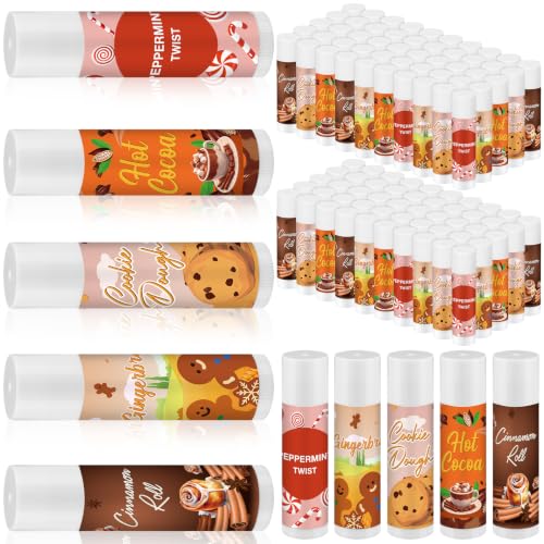 50 Pcs Christmas Lip Balm Bulk, Candy Cane Xmas Party Favors, Classic