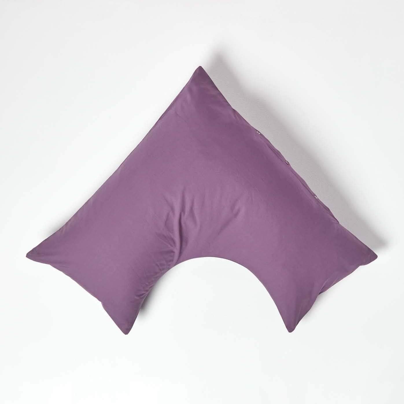 HOMESCAPES Purple Grape Pure Egyptian Cotton V-Shape Pillowcase 200 TC 400 Thread Count Percale Equivalent Pillow Case For Nursing Pregnancy and Elderly Pack of 2