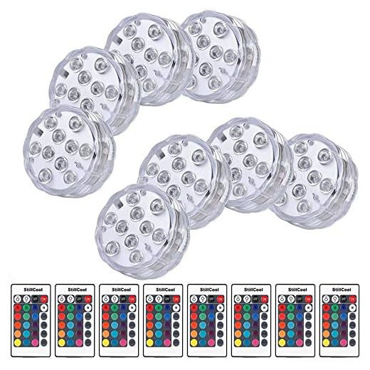 StillCool Submersible LED Lights, Waterproof Multi Color Underwater Lights with Remote Battery Operated LED Decorative Lights for Lighting Up Vase,Fish Tank,Wedding,Halloween,Christmas (8Pack)